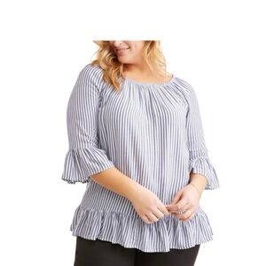 TERRA & SKY Women's plus size 2X Peplum Peasant stripe tunic top